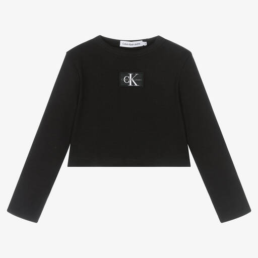 Calvin Klein Jeans-Girls Black Cropped Jersey Top | Childrensalon Outlet