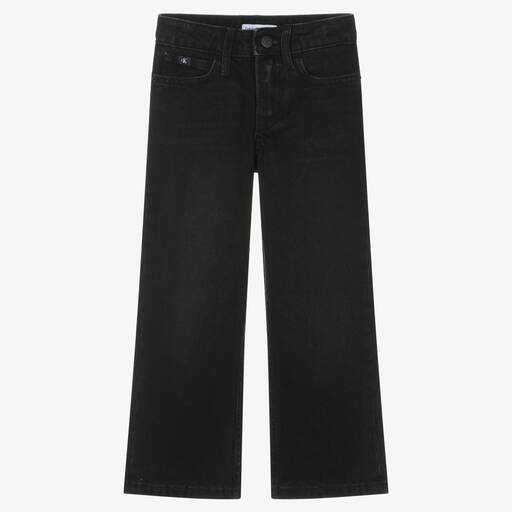 Calvin Klein-Girls Black Denim Wide-Leg Jeans | Childrensalon Outlet