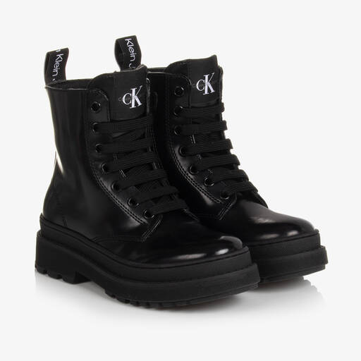 Calvin Klein-Girls Black Faux Leather Boots | Childrensalon Outlet