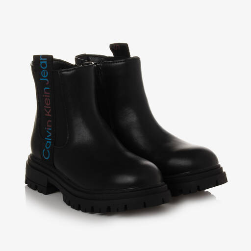 Calvin Klein-Girls Black Faux Leather Boots | Childrensalon Outlet