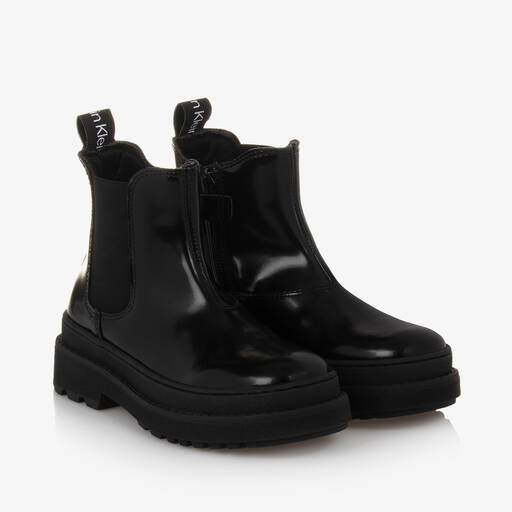 Calvin Klein-Girls Black Faux Leather Chelsea Boots | Childrensalon Outlet