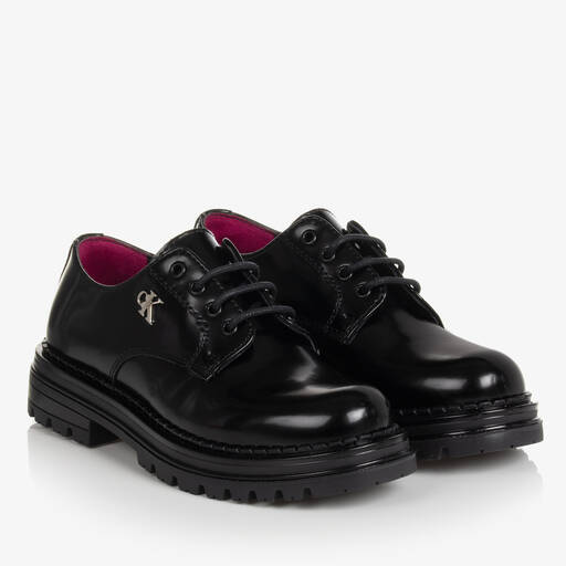 Calvin Klein-Girls Black Faux Leather Lace-Up Shoes | Childrensalon Outlet