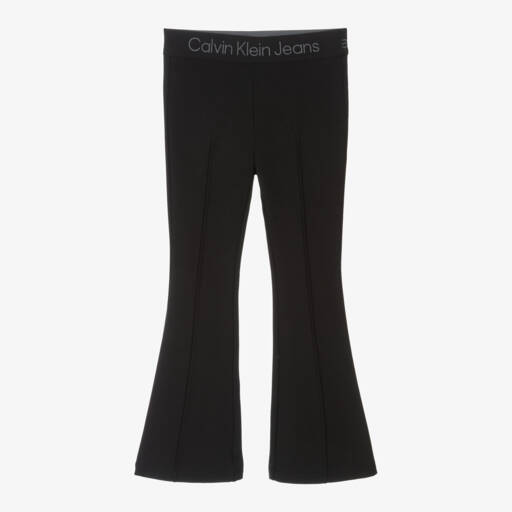 Calvin Klein-Girls Black Flare Jersey Trousers | Childrensalon Outlet
