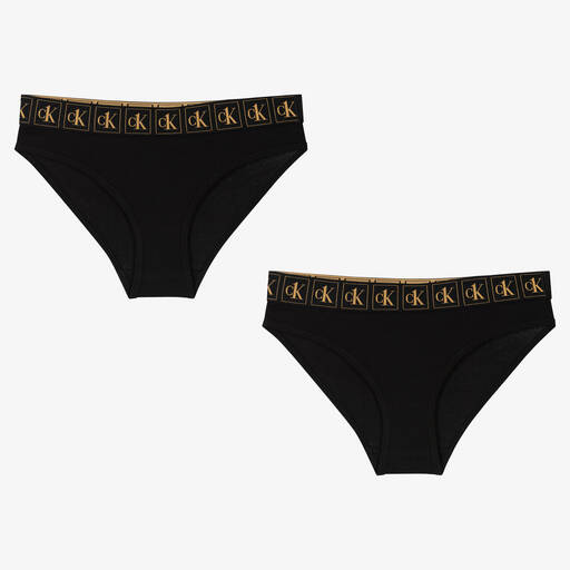 Calvin Klein-Girls Black Knickers (2 Pack) | Childrensalon Outlet