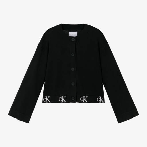 Calvin Klein-Girls Black Knit Logo Cardigan | Childrensalon Outlet