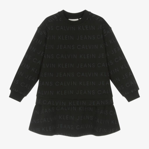 Calvin Klein-Girls Black Logo Cotton Dress | Childrensalon Outlet