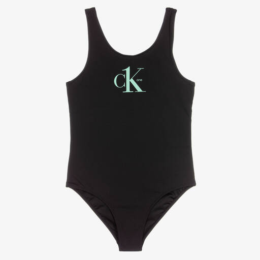 Calvin Klein-Girls Black Logo Swimsuit | Childrensalon Outlet