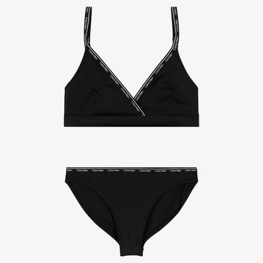 Calvin Klein-Girls Black Logo Triangle Bikini | Childrensalon Outlet