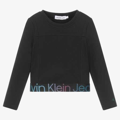 Calvin Klein-Girls Black Milano Jersey Crop Top | Childrensalon Outlet