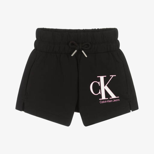 Calvin Klein Jeans-Girls Black Monogram Logo Shorts | Childrensalon Outlet
