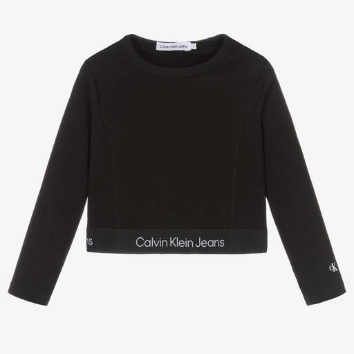 Calvin Klein-Girls Black Ribbed Jersey Top | Childrensalon Outlet