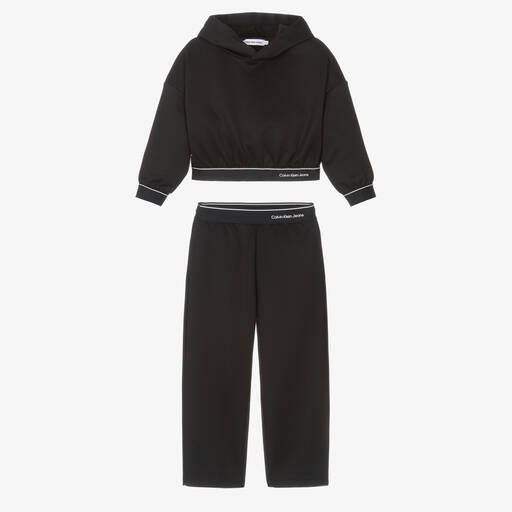 Calvin Klein-Girls Black Shiny Tracksuit | Childrensalon Outlet