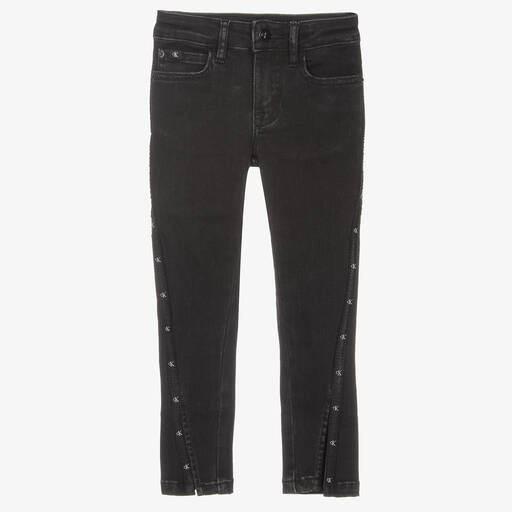 Calvin Klein Jeans-جينز سكيني قطن دنيم لون أسود للبنات | Childrensalon Outlet