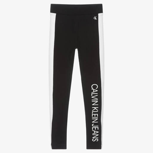 Calvin Klein Jeans-Girls Black & White Leggings | Childrensalon Outlet
