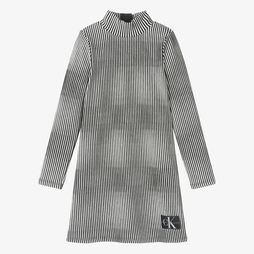 Calvin Klein-Girls Black & White Ribbed Dress | Childrensalon Outlet