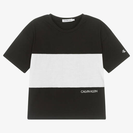Calvin Klein Jeans-Girls Black & White T-Shirt | Childrensalon Outlet