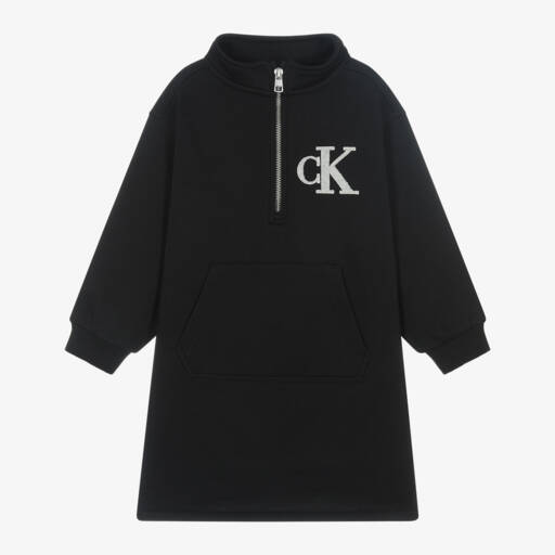 Calvin Klein-Girls Black Zip Neck Sweat Dress | Childrensalon Outlet