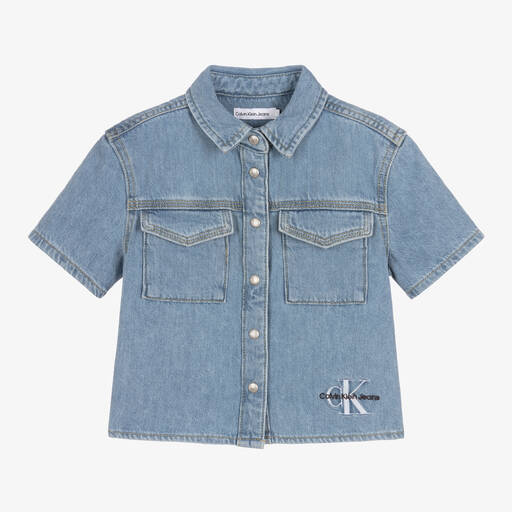 Calvin Klein Jeans-Girls Blue Cotton Denim Shirt | Childrensalon Outlet