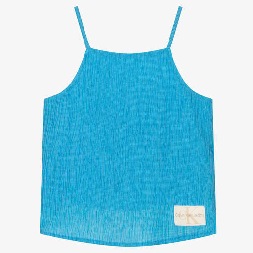 Calvin Klein Jeans-Girls Blue Crinkle Strap Top | Childrensalon Outlet