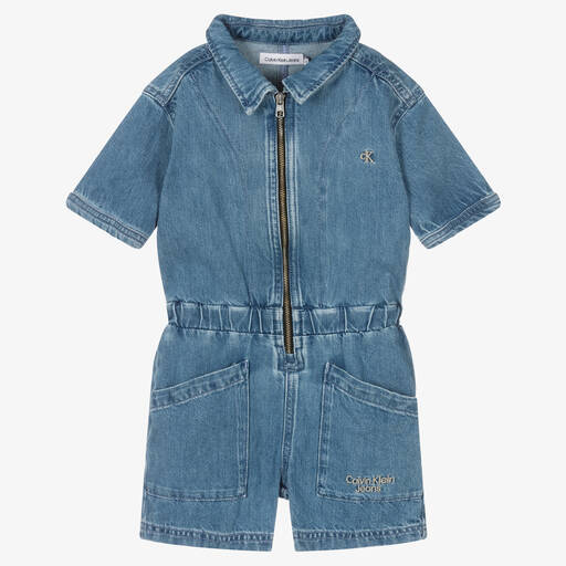 Calvin Klein Jeans-Girls Blue Denim Playsuit | Childrensalon Outlet