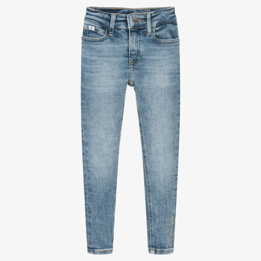 Calvin Klein Jeans-جينز سكيني قطن دنيم لون أزرق للبنات | Childrensalon Outlet