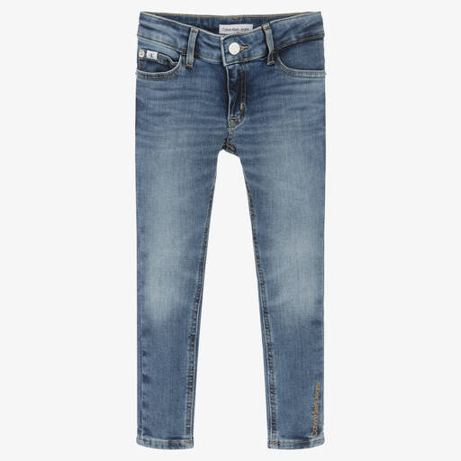 Calvin Klein Jeans-جينز سكيني قطن دنيم لون أزرق للبنات | Childrensalon Outlet
