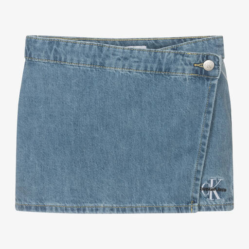 Calvin Klein-شورت سكورت قطن دنيم لون أزرق للبنات | Childrensalon Outlet