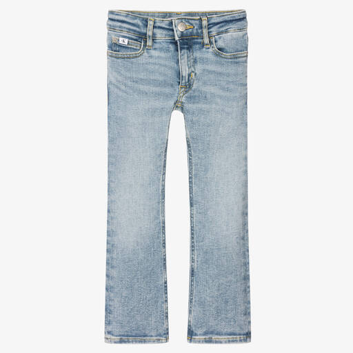 Calvin Klein Jeans-Girls Blue Mid-Rise Flared Denim Jeans | Childrensalon Outlet