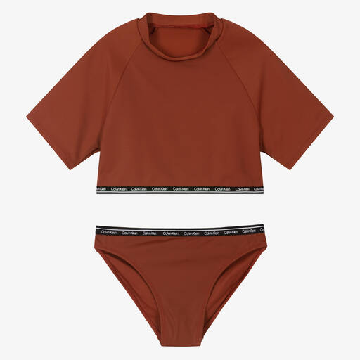 Calvin Klein-Girls Brown Logo Tankini | Childrensalon Outlet