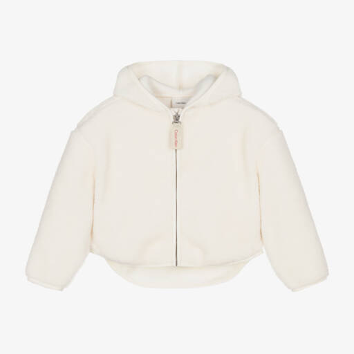 Calvin Klein-توب بسحاب فليس شيربا لون عاجي للبنات | Childrensalon Outlet