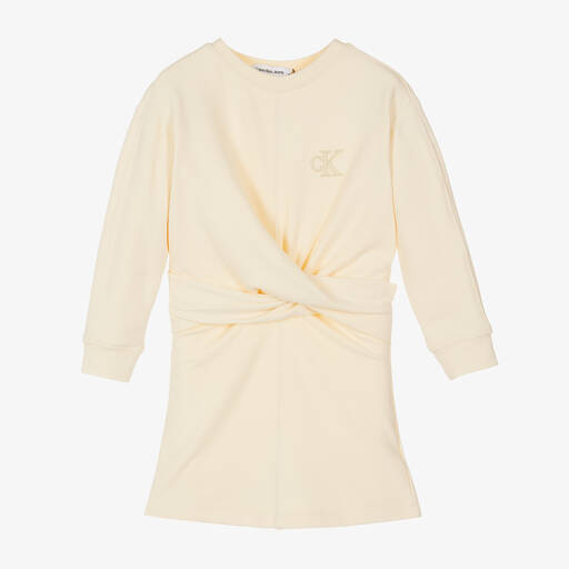 Calvin Klein-Girls Deep Ivory Cotton Twist Dress | Childrensalon Outlet