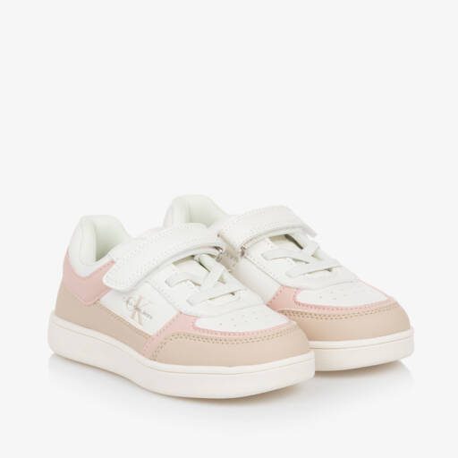Calvin Klein-حذاء رياضي جلد صناعي لون أبيض للبنات | Childrensalon Outlet