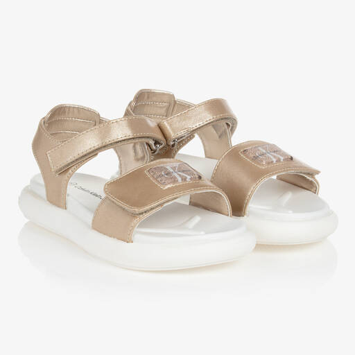 Calvin Klein Jeans-Girls Gold Faux Leather Sandals | Childrensalon Outlet