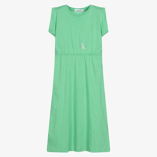 Calvin Klein Jeans-Girls Green Cotton Jersey Midi Dress | Childrensalon Outlet
