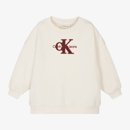 Calvin Klein-Girls Ivory Bouclé Logo Sweatshirt | Childrensalon Outlet