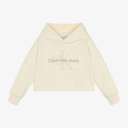 Calvin Klein-Girls Ivory Cotton CK Monogram Hoodie | Childrensalon Outlet