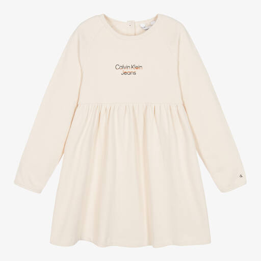 Calvin Klein-Girls Ivory Cotton Jersey Dress | Childrensalon Outlet
