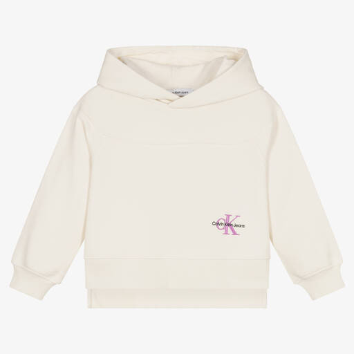 Calvin Klein Джинсы-Кремовая хлопковая худи для девочек | Childrensalon Outlet
