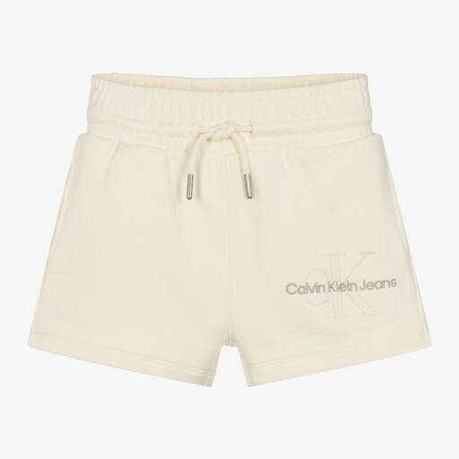 Calvin Klein-Girls Ivory Cotton Monogram Shorts | Childrensalon Outlet