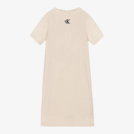 Calvin Klein-Кремовое платье из жатого джерси для девочек | Childrensalon Outlet