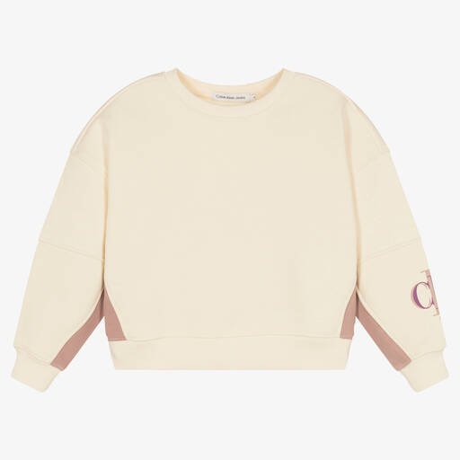 Calvin Klein Jeans-Baumwoll-Sweatshirt elfenbein/rosa | Childrensalon Outlet