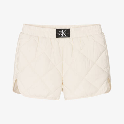 Calvin Klein Jeans-Girls Ivory Quilted Logo Shorts | Childrensalon Outlet