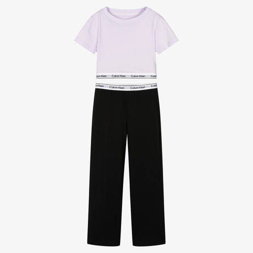 Calvin Klein-طقم بيجاما قطن جيرسي لون أسود للبنات | Childrensalon Outlet
