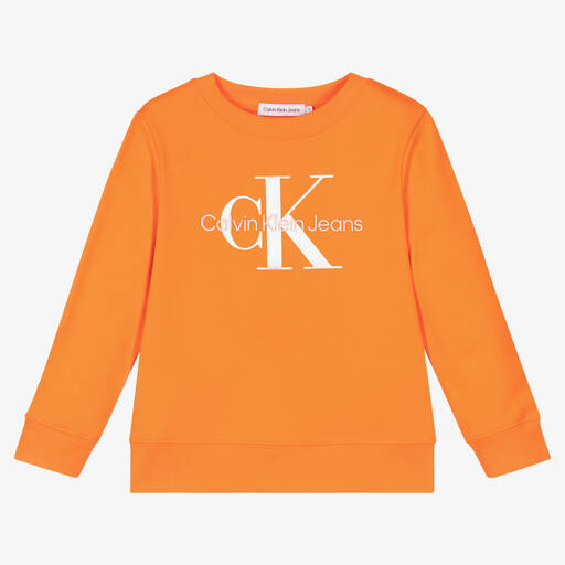 Calvin Klein Jeans-سويتشيرت قطن لون برتقالي للبنات | Childrensalon Outlet