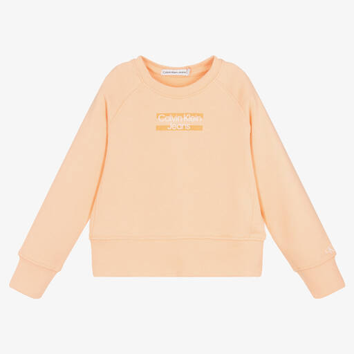 Calvin Klein Jeans-Girls Orange Cotton Logo Sweatshirt | Childrensalon Outlet