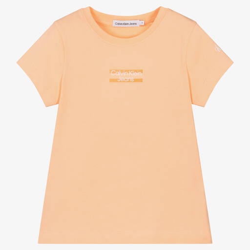Calvin Klein Jeans-تيشيرت قطن لون برتقالي للبنات | Childrensalon Outlet