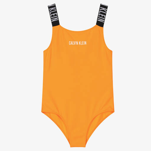 Calvin Klein-Girls Orange Logo Swimsuit | Childrensalon Outlet