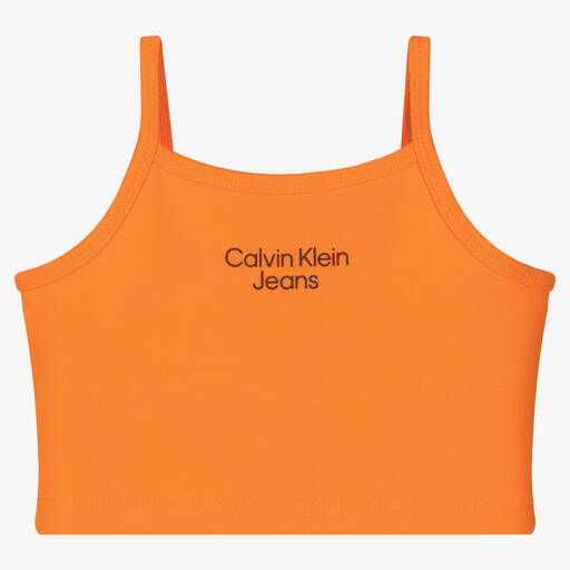 Calvin Klein Jeans-Girls Orange Strappy Crop Top | Childrensalon Outlet