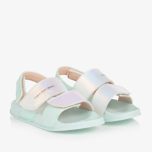 Calvin Klein-صندل جلد صناعي لون أخضر نعناعي فاتح للبنات | Childrensalon Outlet