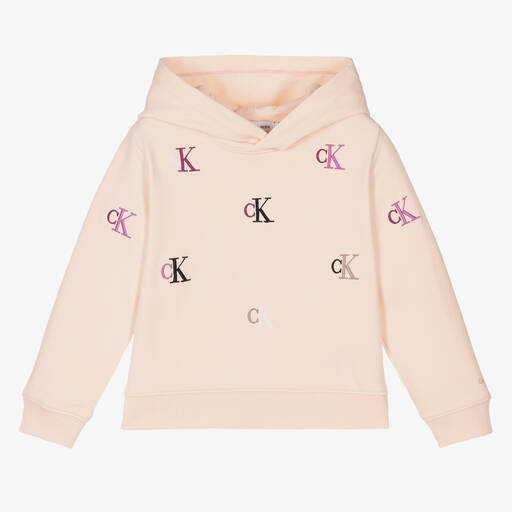 Calvin Klein Jeans-Girls Pale Pink Cotton Logo Sweatshirt | Childrensalon Outlet